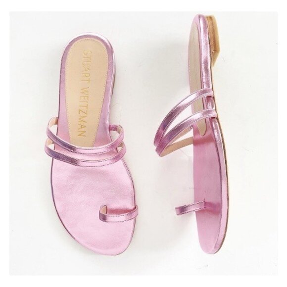 Stuart Weitzman Pink Metallic Leonita Slide Sandals Size 7 - Picture 1 of 7
